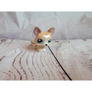 Littlest Pet Shop #871 Corgi Puppy Dog White Gold Shimmer Paint Splatter Eyes